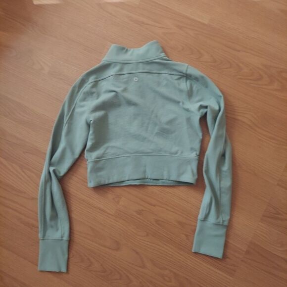 90 Degrees Reflex Green Ribbed Stretch Half Zip Cropped Long Sleeve Active Top M - Picture 5 of 9